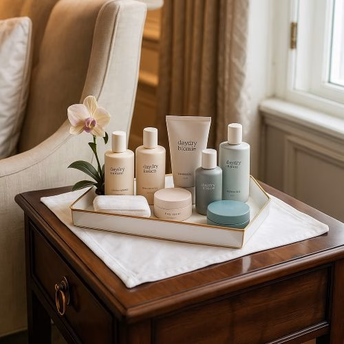 Luxury hotel room showcasing elegant custom marble and wood products that enhance guest experience and brand perception.